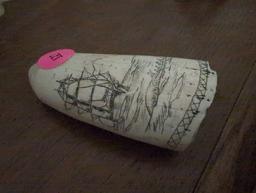 (LR) 2 PC. LOT TO INCLUDE A NOR CARVED SCRIMSHAW DEPICTING A SAILING SHIP, MARKED ON THE BACK "NOR"