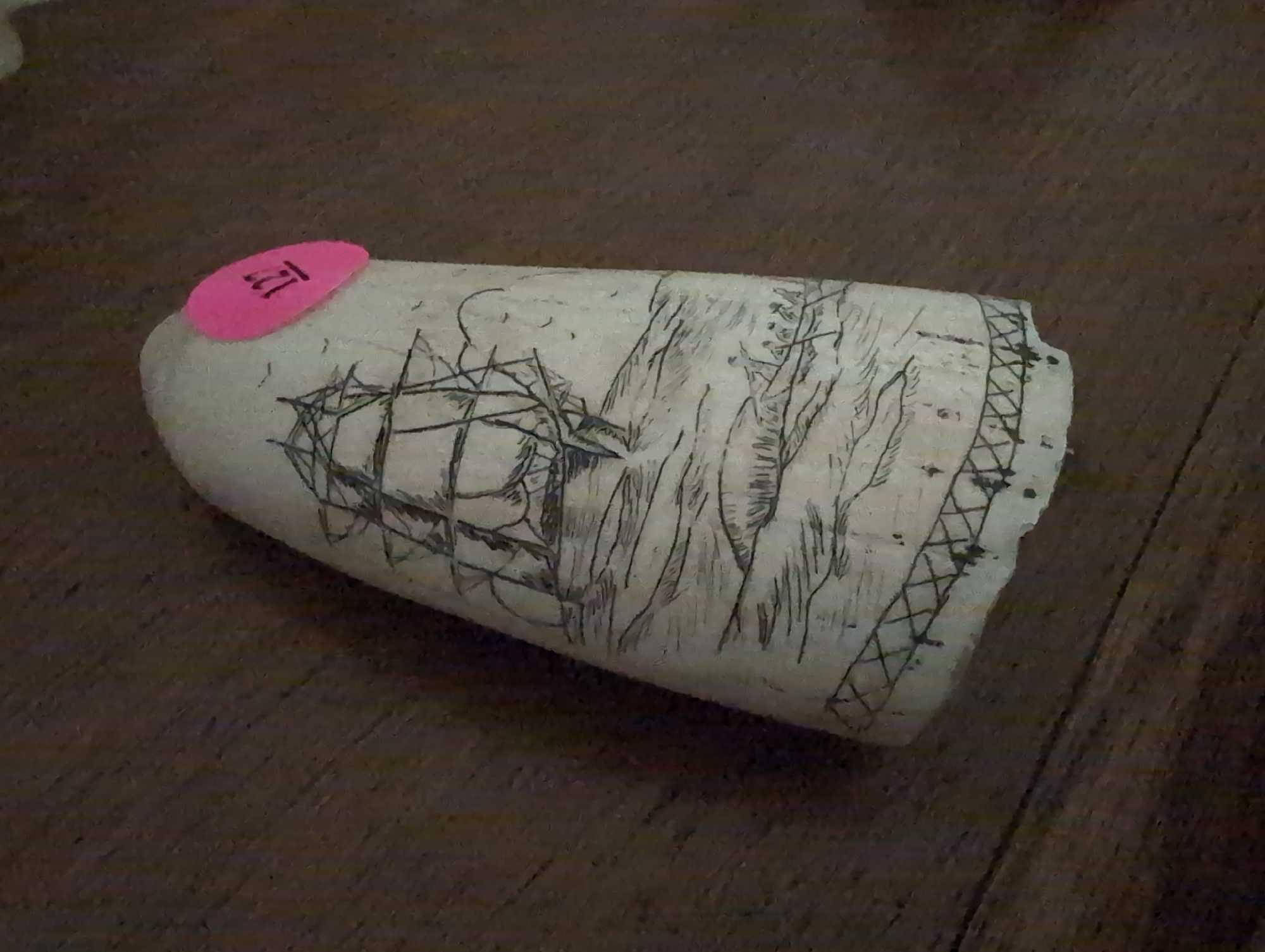 (LR) 2 PC. LOT TO INCLUDE A NOR CARVED SCRIMSHAW DEPICTING A SAILING SHIP, MARKED ON THE BACK "NOR"