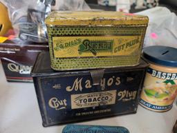 (LR) MISC. VINTAGE TIN LOT TO INCLUDE AN EDGEWORTH PIPE TOBACCO TIN, GIRL SCOUTS OFFICIAL SEWING