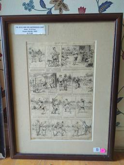 (FD)FRAMED AND MATTED COMIC STRIP FROM HARPER'S WEEKLY NOV 3 1883 MR BITES AND HIS HAMMERLESS GUN,