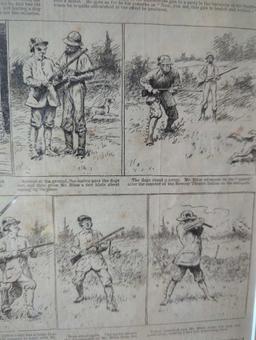 (FD)FRAMED AND MATTED COMIC STRIP FROM HARPER'S WEEKLY NOV 3 1883 MR BITES AND HIS HAMMERLESS GUN,