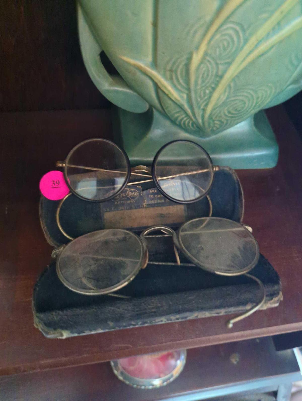 (LR) SET OF 2 ANTIQUE GLASSES, WITH 1 CARRY CASE