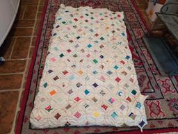 (BR2) VINTAGE HANDMADE CATHEDRAL QUILT WITH MATCHING PILLOW.