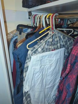 (BR3) CLOSET LOT OF MISCELLANEOUS ITEMS TO INCLUDE, CLOTHING, SHOES, BAGS, CAMPING ITEMS, ETC