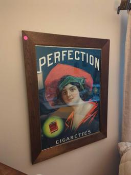 (LR) FRAMED ADVERTISEMENT FOR PERFECTION CIGARETTES, 24 1/2"L 34 1/4"W