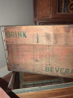 (LR) LOT OF 2 WOOD ADVERTISING BOXES, (DR)INK HORNBERGERS BEVERAGES BOX, 16 1/4"L 9 1/2"W 8 1/2"HAND