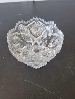 Vintage Cut Glass Candy Bowl Dish $1 STS
