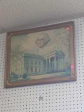 FRAMED PRINCE OF THE WHITE HOUSE WITH GEORGE WASHINGTON 'S FACE ABOVE THE AMERICAN FLAG, GOLD GUILT