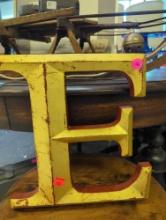 Gold and Red Painted Stone Style Letter E, Measure Approximately 10.5 in x 11.5 in, What you see in
