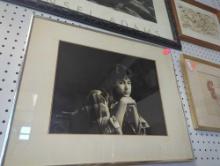 Black and White Framed Portrait of a Female in a Flannel, Approximate Dimensions - 20" x 16", What