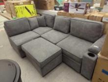 J&E Home (Damaged and Missing a Cushion) Gray Velvet Pull Out Reversible Sofa Bed L Shaped Couch