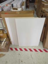 LOT OF 3 CABINET WALL PANELS, 24X35", TWO ARE SOLID WHITE, THE OTHER IS FAUX WHITE WOOD GRAIN.