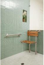 SEACHROME Removable Hanging Portable Shower Seat with Legs and 18 in. Grab Bar, Teak Phenolic, Model