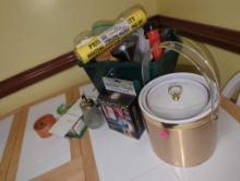 (KIT) LOT OF MISCELLANEOUS ITEMS TO INCLUDE, ICE BUCKET, BE ACTIVE BAND, COTTON SWABS. PENS, NO