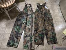 (LR) 2 PC. LOT TO INCLUDE: BEAR RIVER CAMO OVERALLS SIZE 42X32 & STEARNS DRY WEAR SIZE LARGE CAMO