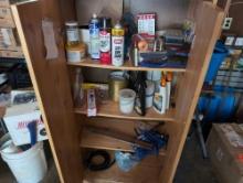 (GAR) CONTENTS OF CABINET TO INCLUDE: CAR WAX, WD40, CARB CLEANER, WIRE BRUSHES, AIR FRESHENING