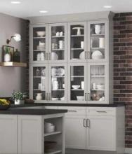 Hampton Bay Designer Series Melvern Assembled Wall Kitchen Cabinet with Glass Doors in Heron Grey,