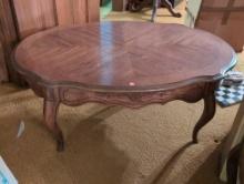 (DR) VINTAGE CABERNET BY DREXEL FRENCH PROVINCIAL TURTLE TOP COFFEE TABLE WITH CURVED LEGS, TAPERED