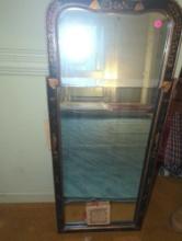 (DEN) CHINOISERIE BLACK/GOLD LACQUER MIRROR, APPROXIMATE DIMENSIONS -43" H X 18" W, APPEARS TO BE IN
