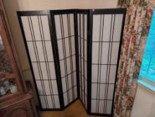 (DR) CONTEMPORARY BLACK WOOD & PAPER 4-SECTION FOLDING PRIVACY/CHANGING SCREEN. EACH PANEL MEASURES