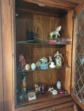 (LR) LOT OF MISC ITEMS TO INCLUDE, FIGURINES, DECORATIVE EGGS, VASE. SILVERWARE MADE INTO WIND