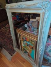 (MBR) LOT OF 3 ITEMS INCLUDING 1 FRAME (APPROXIMATE DIMENSIONS - 45.5" X 33.5") AND 2 FRAMED CANVAS