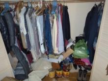 (UPBR1) CLOSET REMAINDER TO INCLUDE, MENS AND WOMENS VINTAGE CLOTHING, SUIT JACKETS, LEATHER,