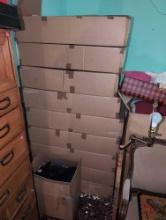 (UPBR2) LARGE LOT OF (14) BOXES FULL OF VINTAGE LADIES CLOTHING, SHIRTS, SWEATERS, SHORTS, PANTS,