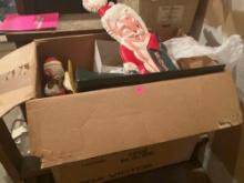 GAR - Box Lot of Assorted Items Including Christmas Candle Sticks, Rubber Santa Claus, Stockings,