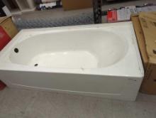 White Left Drain Plastic Bathtub With Some Minor Damage Measure Approximately 60 in x 29 in x 15 in,