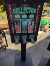 (GAR) SPORTS TRADING CARD VENDING MACHINE 3 COLUMN WITH STAND IS MISSING KEY, IT ALSO INCLUDES BOX