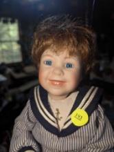 (GAR) Red Haired and Blue Eyed Porcelain Doll Wearing a Blue and White Sailors Outfit, Approximately