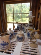 (GAR) 1 lot including various Salmon Falls Stoneware, one 6.5" H bell with mallet, one Salmon Falls