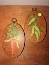 (SBD) Lot of 3 Items to Include, Two painted vegetable wall-hangings and Decorative mushroom Sold