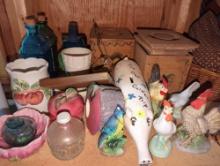 Lot of 1 of various items including Ceramic vacation piggy bank, vase with fruit painting,