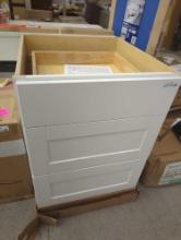 Hampton Bay (Right Side has a Hole) Assembled Drawer Base Kitchen Cabinet Shaker in Satin White with
