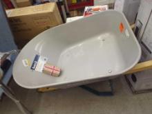 Anvil 6 cu. ft. Steel Tub Wheelbarrow with Wooden Handles, Needs A Tire Is New With Purchase Sticker