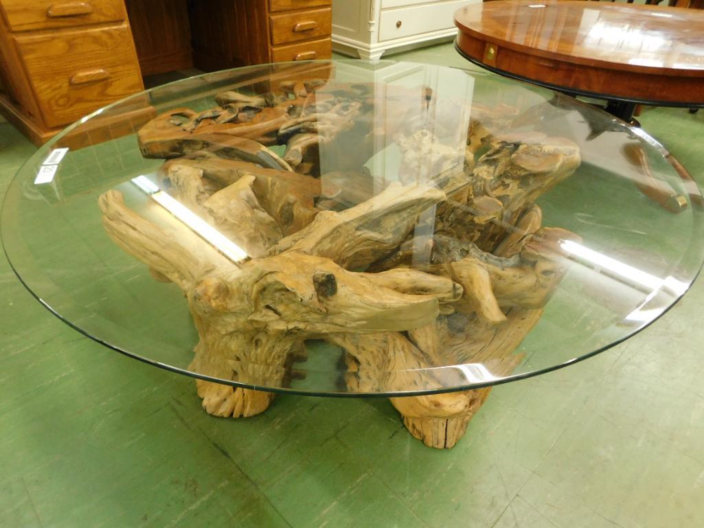 Driftwood / Teak Glass Top Coffee Table - Heavy