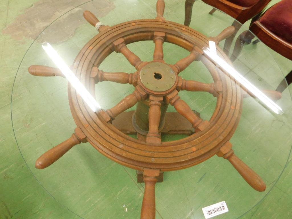 Ships Wheel Glass Top Coffee Table