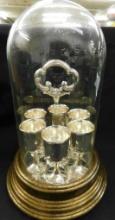 Vintage Silver Plate Cordial Cups with Glass Cloche Server - 11" x 7"