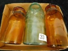 Box Lot with 3 Large Vintage Canning Jars