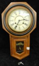 Vintage Wall Hung Regulator Clock - 8 Day - with Key - 22" x 12" x 5"