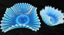 Pair of Opalescent Blue Bowls - 3.5" x 8.5" x 8.5" and 3.5" x 5.5" x 5.5"