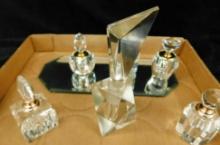 Group of 6 Crystal Perfume Bottles - 2 Oleg Cassinni - 1 Vintage