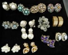 Tray Lot of 12 Vintage Costume Clip On and Screw Back Earrings