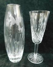 Waterford Crystal - Ireland - Lismore Champagne Flute - 8" Etched Butterfly Vase