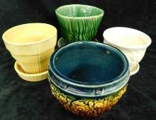 Group of 3 USA Pottery Pots with Underliner - 1 British Jardiniere