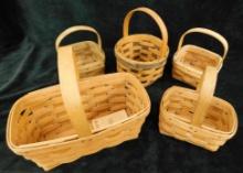 Longaberger Baskets - 5 Mini Handled Baskets - 2-6" x 5" x 5" - 6.5" x 6" x 4" - 8.5" x 5.5"
