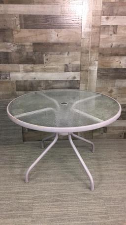 TEXTURED GLASS PEDESTAL PATIO TABLE