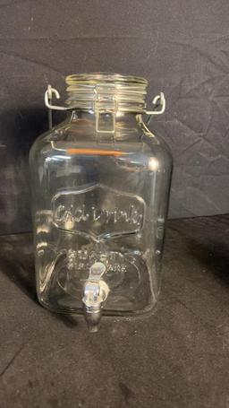 SPYRO LENOX METAL PITCHER, GLASS DRINK DISPENSER